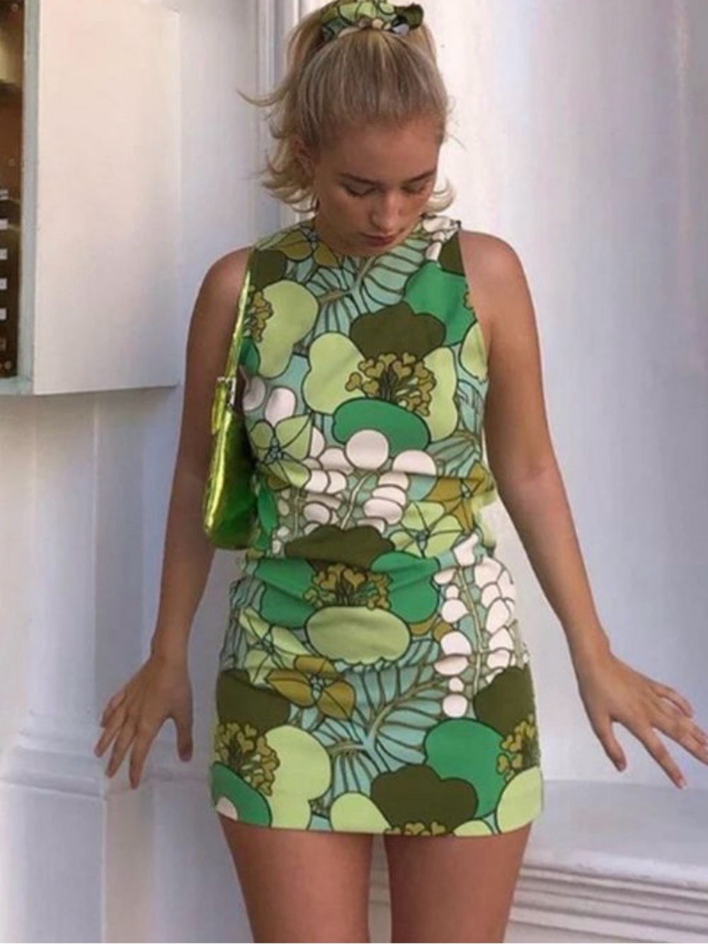 Zara green floral printed mini dress